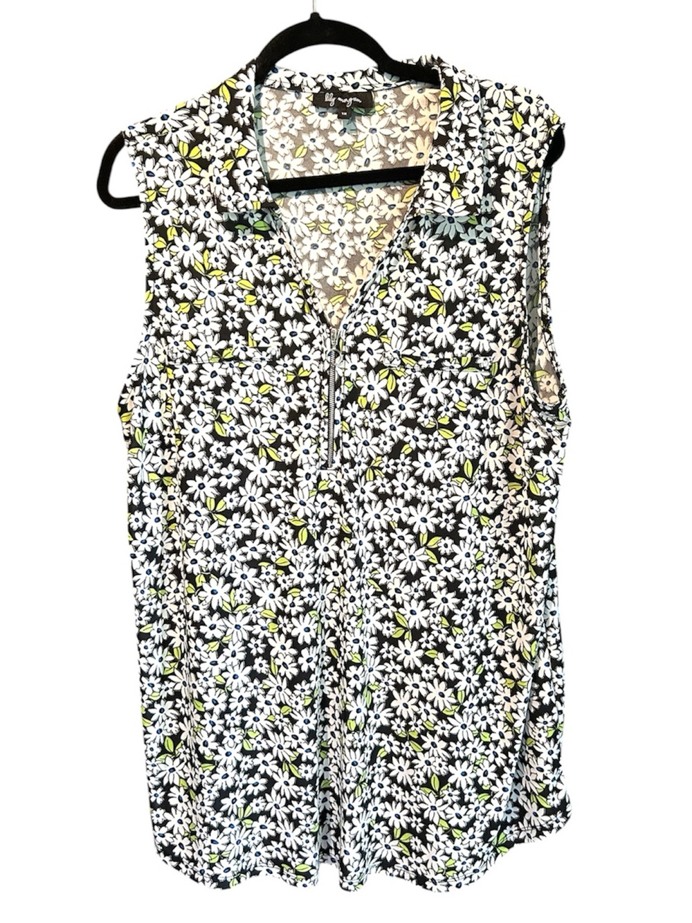 Floral Zip-Front Sleeveless Camisole in Black and White by Lily Morgan